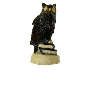 Hand Painted Minature Resin Owl Perched on Books Figurine 2.75" Collectible
